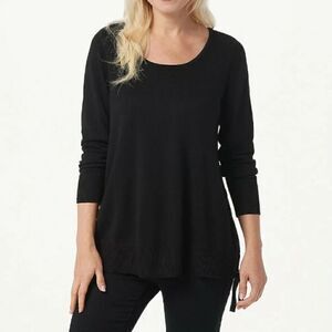 NWT H by Halston Black Boyfriend Sweater  Whipstitch Tie Detail XS